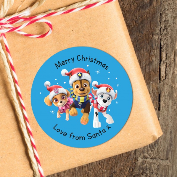 24 Personalised Christmas Stickers Paw Patrol